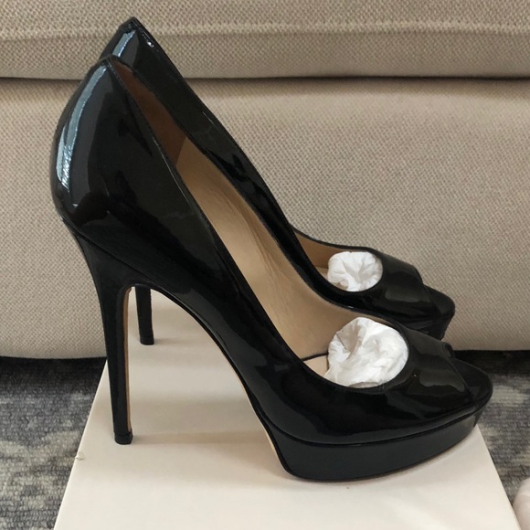 Jimmy Choo Crown Patent Peep Toe Heels - Picture 2 of 5